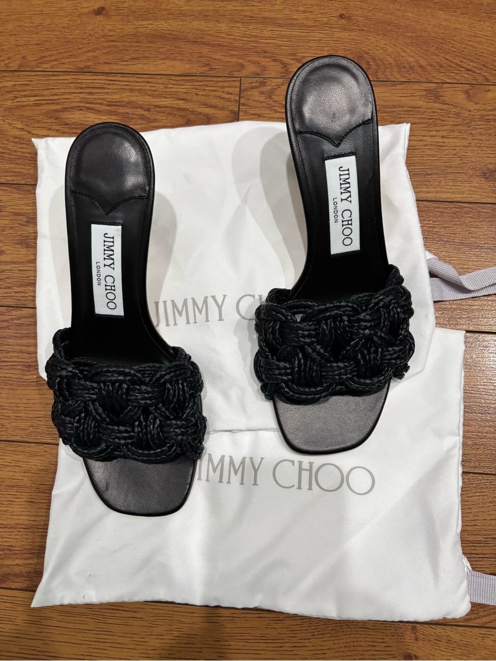 Jimmy Choo Women's Chara Black Raffia Braided Slide Sandals